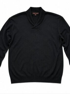 LINEA UOMO Men's Black Shawl Collar Sweater XL Long Sleeve Knit Pullover